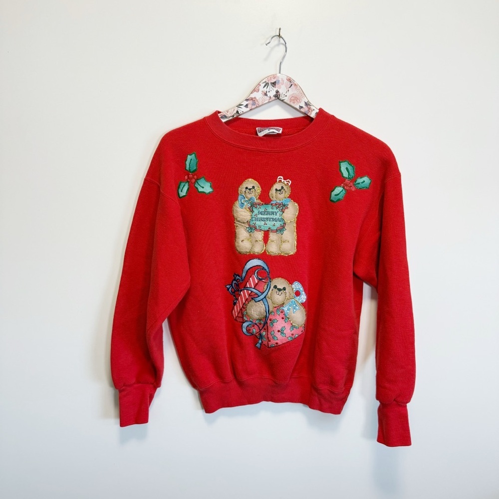 Vintage SKM Game Ready Red Ugly Christmas Holiday Bear Sweatshirt S Small